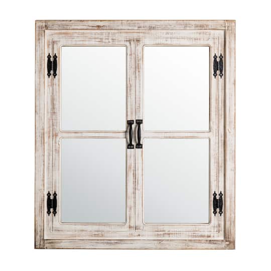 Glitzhome&#xAE; 31.5&#x22; Washed White Wooden Farmhouse Square Windowpane Wall Mirror